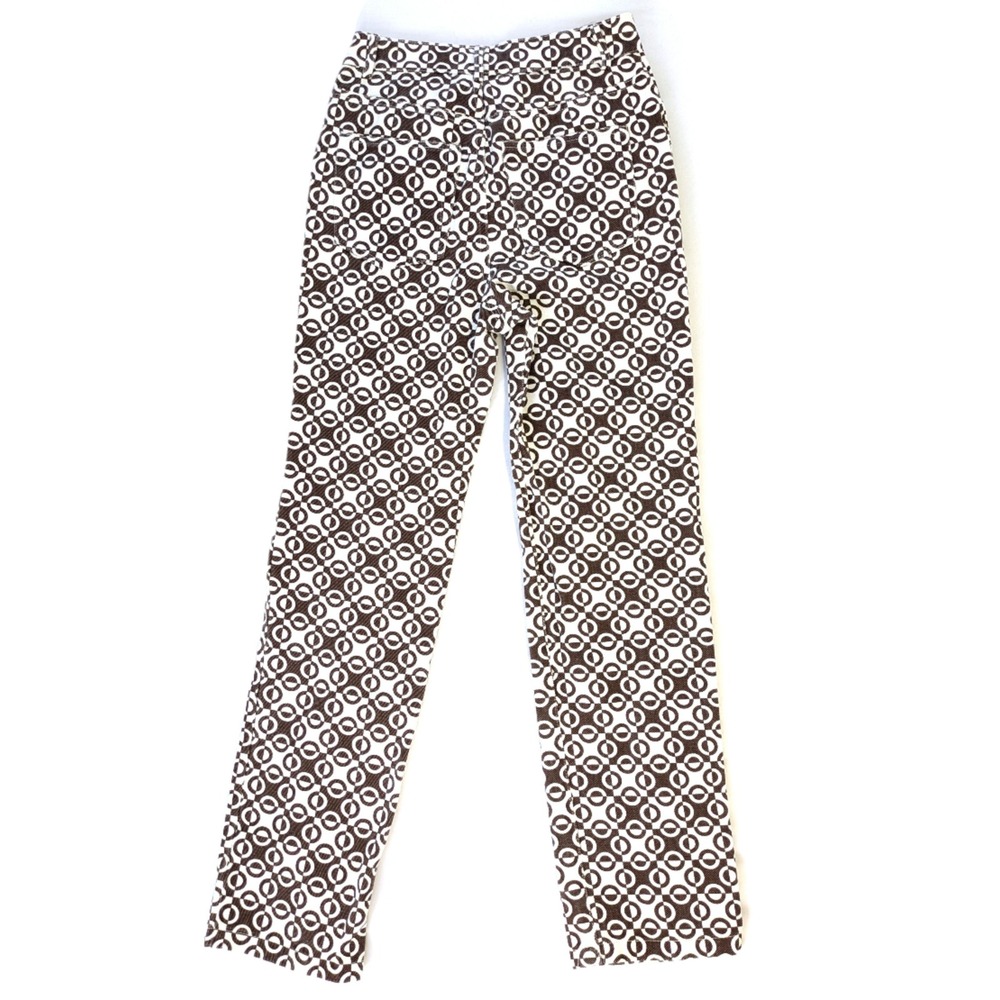 Peppermayo Brown White Geometric Circle Print Jeans Straight Leg Pants US 2